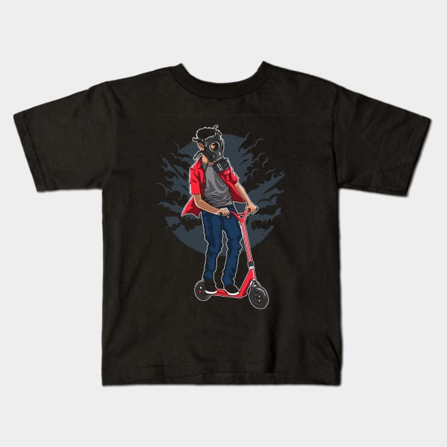 Gas Mask Scooter Kids T-Shirt by drewbacca